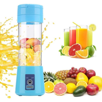 Portable USB Juicer Cup, Six 3D Blades, Rechargeable, 380 ML, Easy to Pick, Blue, TLZA+1
