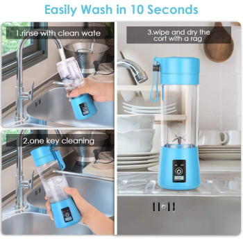Portable USB Juicer Cup, Six 3D Blades, Rechargeable, 380 ML, Easy to Pick, Blue, TLZA+1
