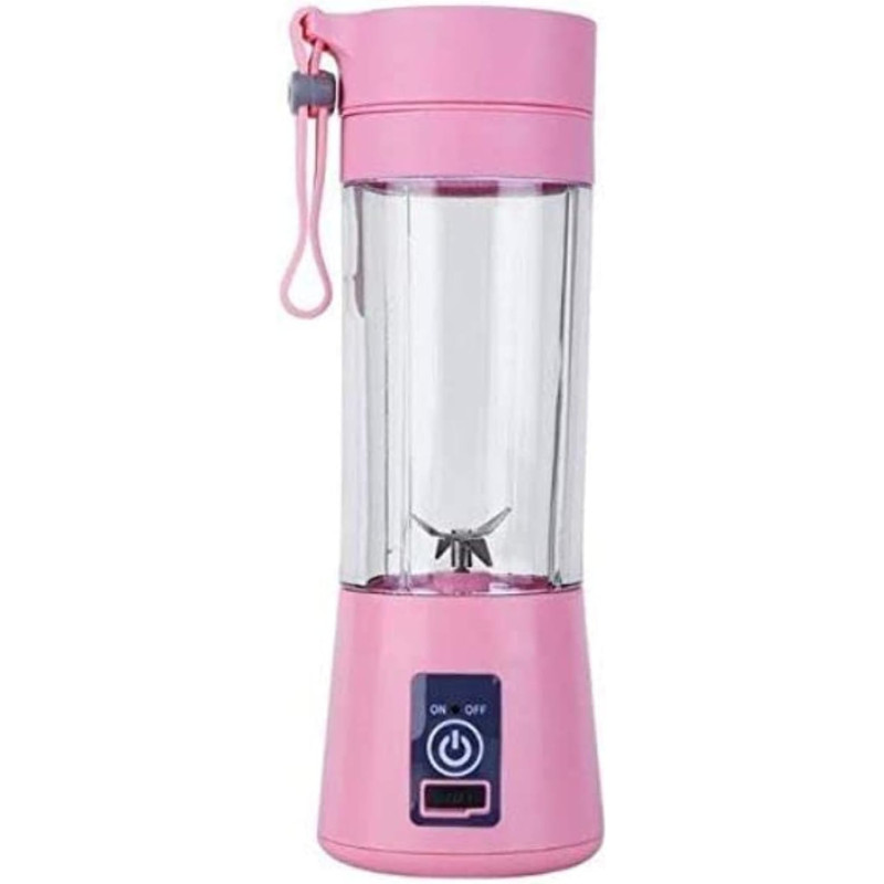 Portable Juicer Blender Household Fruit Mixer, 4 Blades, 380ML, USB Charger, Pink, 79194419-SRK3