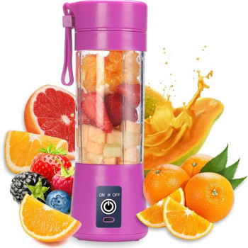 USB Rechargeable Portable Blender, Mini Electric Blender Portable Cup, 380 ML, 13 Oz, Six Blades, Purple