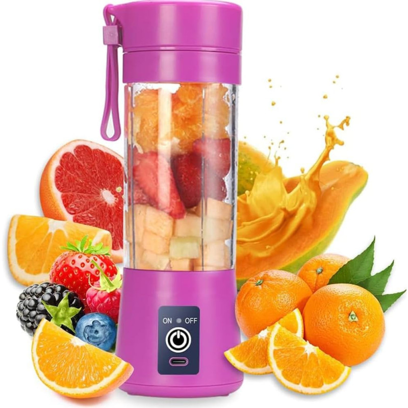 USB Rechargeable Portable Blender, Mini Electric Blender Portable Cup, 380 ML, 13 Oz, Six Blades, Purple