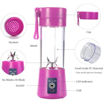 USB Rechargeable Portable Blender, Mini Electric Blender Portable Cup, 380 ML, 13 Oz, Six Blades, Purple
