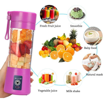 USB Rechargeable Portable Blender, Mini Electric Blender Portable Cup, 380 ML, 13 Oz, Six Blades, Purple