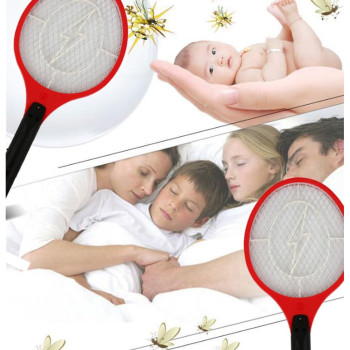 RONSHIN Cordless Rechargeable Electric Fly Swatter Mosquito Insect Racket Bug Zapper (US Plug), Red, 51X21CM, Home Decoration