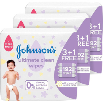 Johnson's Baby Wipes - Ultimate Clean, 12 Packs of 48 wipes, Total 576 Wipes, 1 Year Warranty