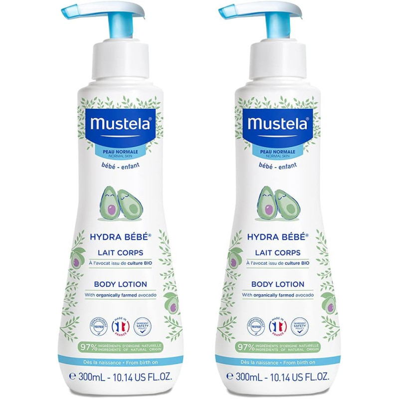 Mustela, Hydra Bebe Body Lotion with Organically Farmed Avocado, 300 ml, pack of 2, 1 Year Warranty