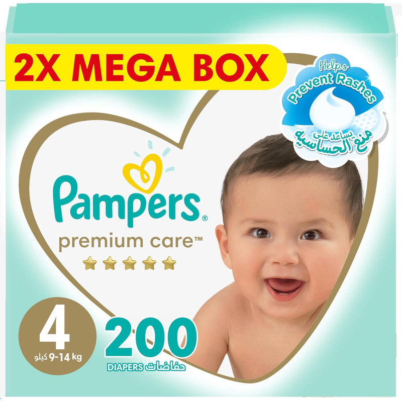 Pampers Premium Care Taped Baby Diapers, Size 4, 9-14 KG, 200 Count