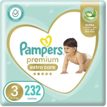 Pampers Premium Extra Care Diapers, size 3, 6-10 KG, Lotion with Aloe Vera, 232 Count