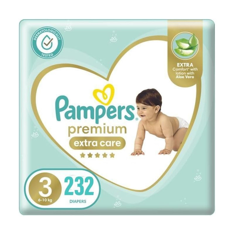 Pampers Premium Extra Care Diapers, size 3, 6-10 KG, Lotion with Aloe Vera, 232 Count