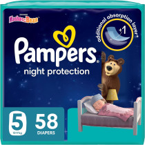 Pampers Baby-Dry Night Diapers Additional Absorption Layer for Overnight Leakage Protection, Size 5, 12-17 KG, 58 Count