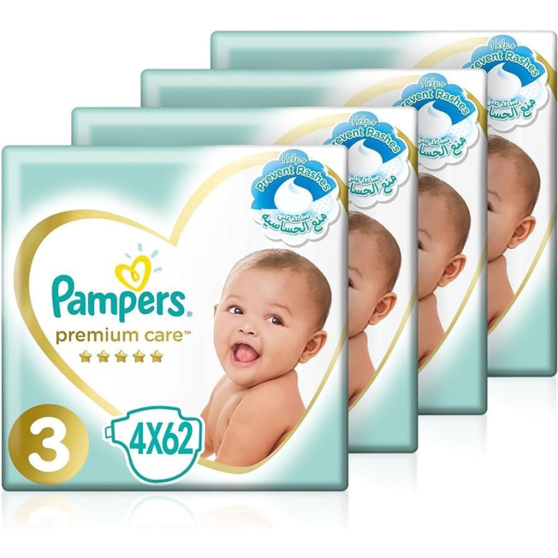 Pampers Premium Care Taped Baby Diapers, Size 3, 6-10 KG, 248 Count
