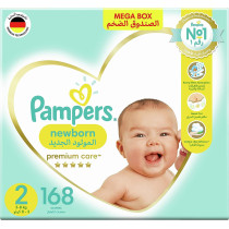 Pampers Premium Care Newborn Taped Diapers, Size 2, 3-8 KG, 168 Count