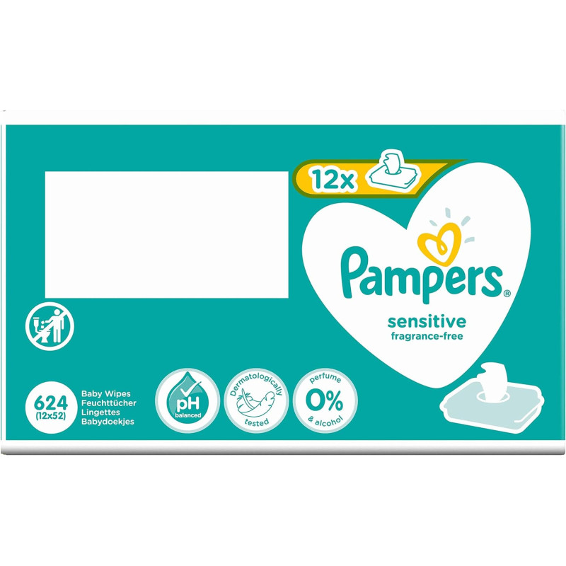 Pampers Sensitive Baby Feuchttucher, 624 Tucher (12 x 52), 52 Count (Pack of 12)