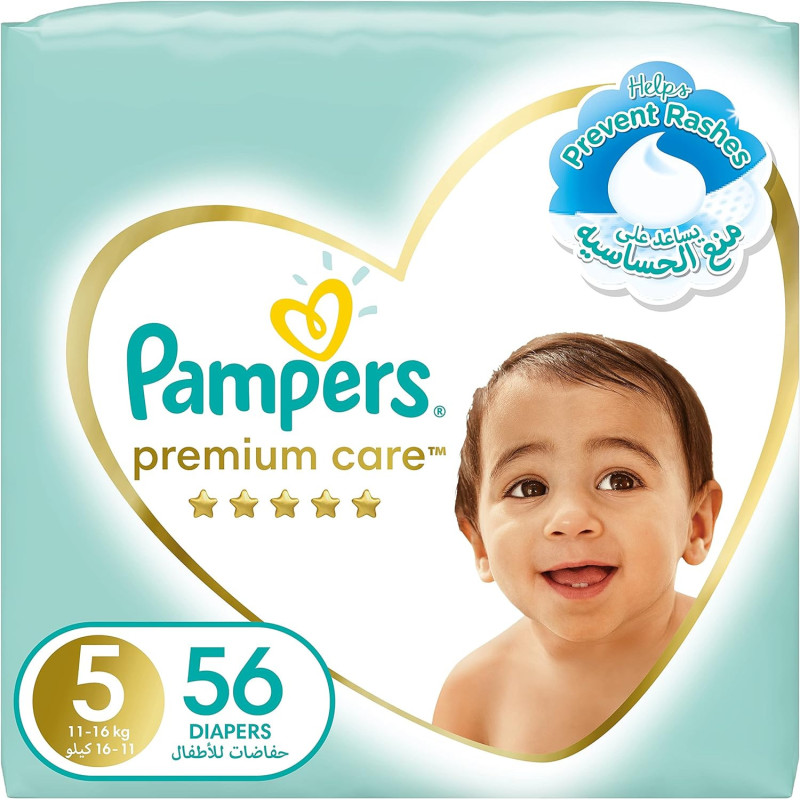 Pampers Premium Care Taped Baby Diapers, Size 5, 11-16 KG, 56 Count