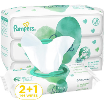 Pampers Aqua Pure Baby Wipes Made With 99 Percentage Water, 144 Wipe Count