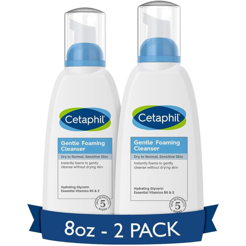 Cetaphil Oil Free Gentle Foaming Cleanser For Dry to Normal, Sensitive Skin, 8 Oz (Pack of 2)