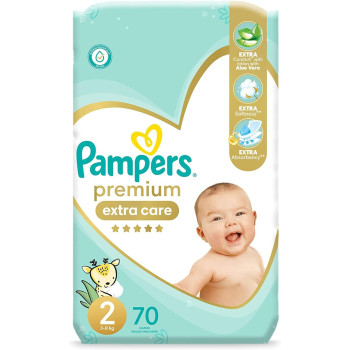 Pampers Premium Extra Care Diapers, Size 2, 3-8 KG, with Lotion with Aloe Vera, 70 Baby Diapers