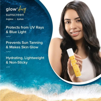 Aqualogica Glow+ Dewy Sunscreen SPF 50 PA Plus For UVA/B & Blue Light Protection, Cream, 50 G