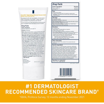 CeraVe 100 Percentage Mineral Sunscreen SPF 50, Face Sunscreen with Zinc Oxide & Titanium Dioxide for Sensitive Skin, 2.5 Oz, 1 Pack