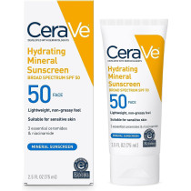 CeraVe 100 Percentage Mineral Sunscreen SPF 50, Face Sunscreen with Zinc Oxide & Titanium Dioxide for Sensitive Skin, 2.5 Oz, 1 Pack