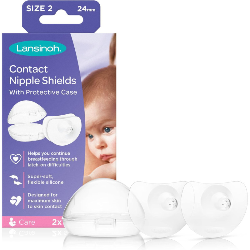 Lansinoh Contact Nipple Shield with Carrying Case, Size 1, 24 MM, 2 Count (Pack of 1)