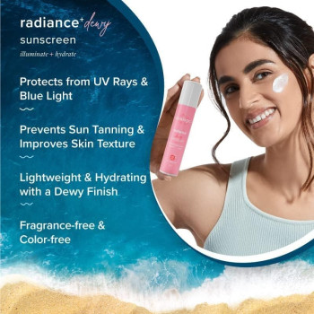 Aqualogica Radiance+ Dewy Sunscreen Cream With Watermelon & Niacinamide, SPF 50+, PA+, Protects From Uva, Uvb For Complete Sun Protection, 50 G