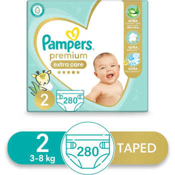 Pampers Premium Extra Care Diapers, Size 2, Mini 3-8 KG, 280 Baby Diapers