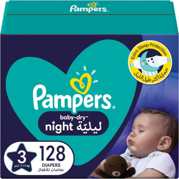 Pampers Baby Dry Night Diapers, Size 3, Midi, 7-11 KG, 128 Count
