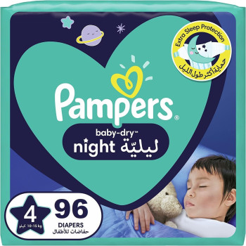 Pampers Diapers Size 4, 96 Count - Dry Night Diapers For Extra Sleep Protection Super Pack
