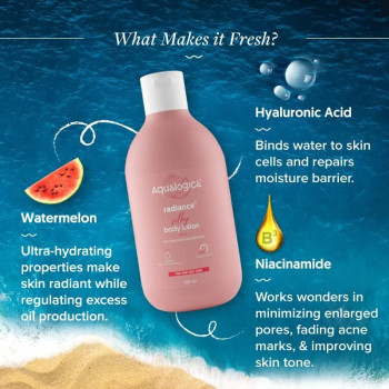 Aqualogica Radiance+ Silky Body Lotion for Men & Women With Watermelon & Niacinamide - For Dehydrated & Dry Skin, 300 ML
