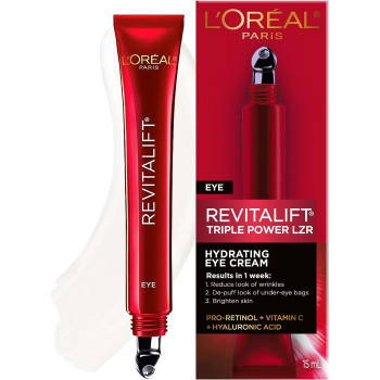 L’Oreal Paris Revitalift Triple Power Anti-Aging Eye Cream, Pro Retinol, Hyaluronic Acid & Vitamin C, Reduce Wrinkles & Puffiness, 0.5 Fl Oz