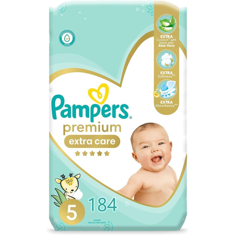 Pampers Premium Extra Care Taped Baby Diapers, Size 5, 11-16 KG, 184 Count