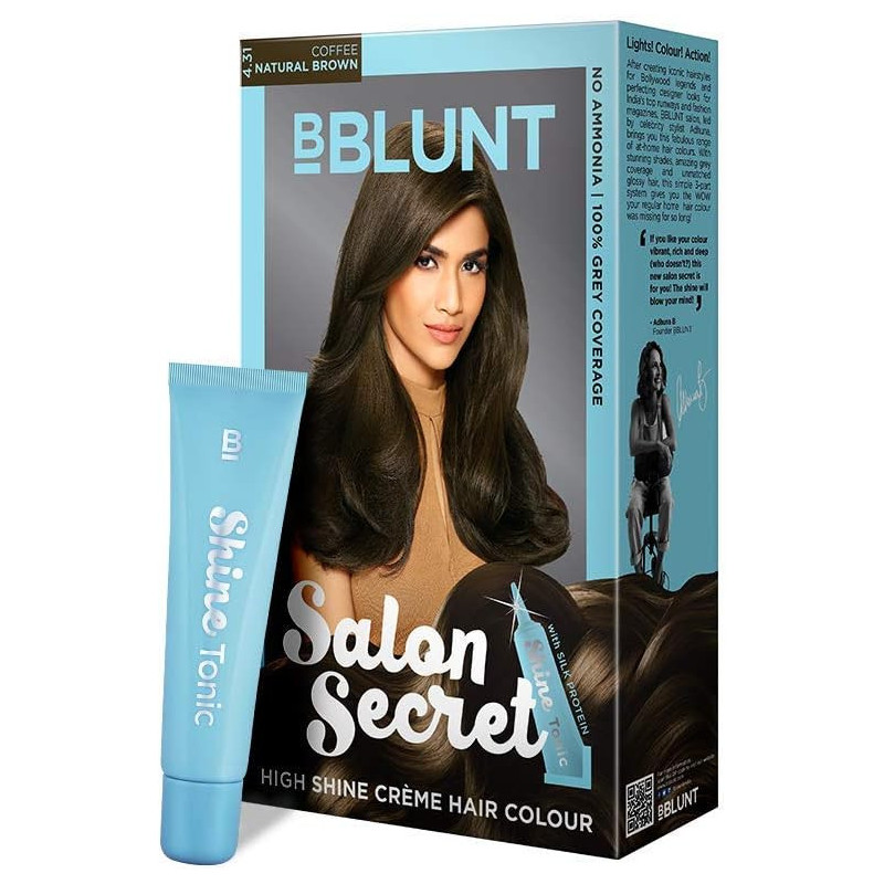 BBlunt High Shine Creme Hair Colour with Shine Tonic - Coffee Natural Brown 4.31, 100 G, 8 ML