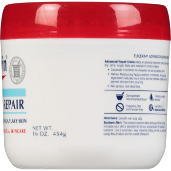 Eucerin Advanced Repair Cream, Body Moisturizer for Very Dry Skin, Body Cream with Ceramide 3 & Natural Moisturizing Factors, Fragrance Free, 16 Oz Jar
