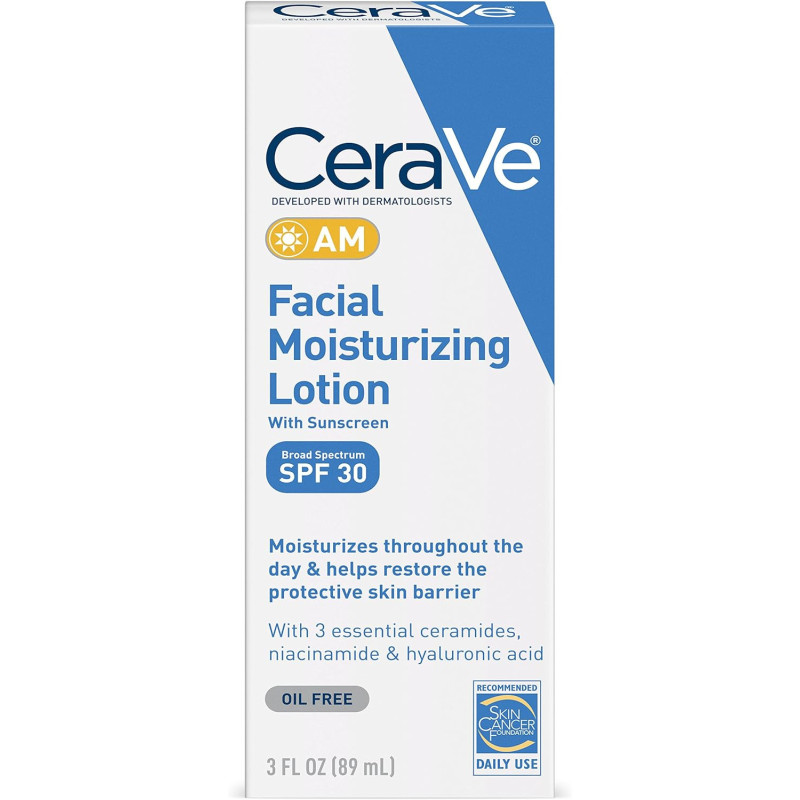 CeraVe Facial Moisturizing Lotion AM SPF 30, 3 Oz, Fragrance Free