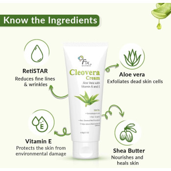 FIXDERMA Cleovera cream, Skin moisturizer with Aloe vera, reduces inflammation & redness, soothing & hydrating cream, 60 G