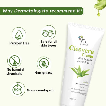 FIXDERMA Cleovera cream, Skin moisturizer with Aloe vera, reduces inflammation & redness, soothing & hydrating cream, 60 G