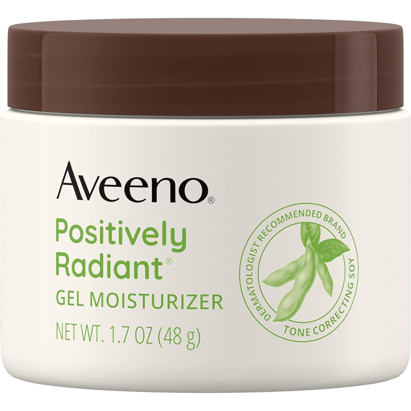 Aveeno Positively Radiant Daily Gel Facial Moisturizer with Hyaluronic Acid & Tone-Correcting Soy, Hydrating & Brightening Gel, 1.7 Oz