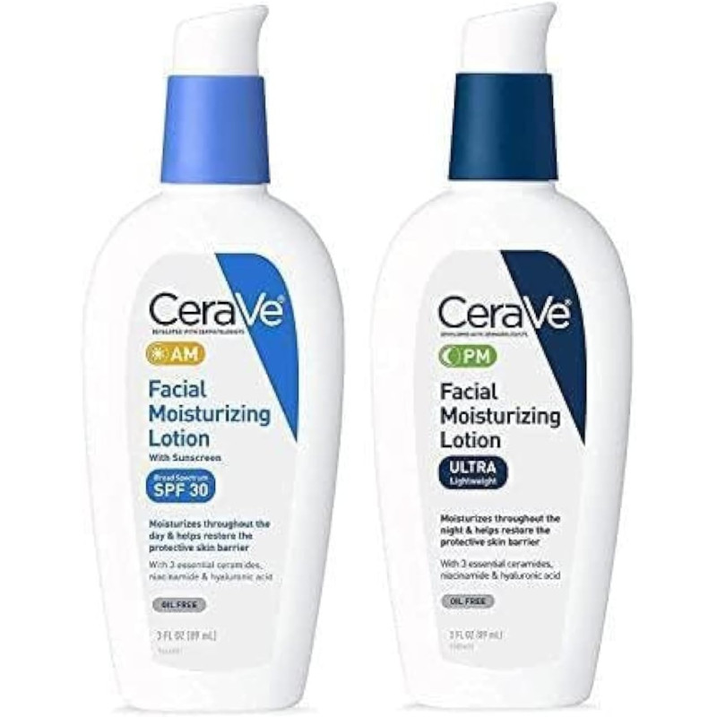 CeraVe Facial Moisturizing Lotion, 3 Oz, AM/PM Bundle