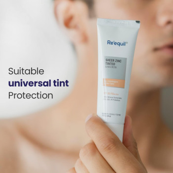 RE' EQUIL Sheer Zinc Tinted Sunscreen SPF 50 PA+++ - 100 Percentage Mineral Sunscreen Cream, 50 G