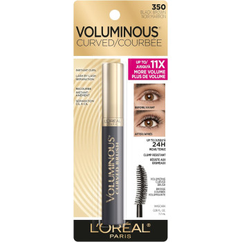 L’Oreal Paris Makeup Voluminous Mascara Original, Curved Brush Lifts & Builds Lashes Up To 5X Volume, Clump Free, Smudge Free, Black Brown, 0.28 Fl Oz