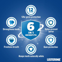 Listerine Total Care, Tartar Protect, 6 Benefit Fluoride Mouthwash For Naturally White Teeth, Arctic Mint, 250 ML