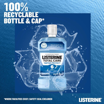 Listerine Total Care, Tartar Protect, 6 Benefit Fluoride Mouthwash For Naturally White Teeth, Arctic Mint, 250 ML
