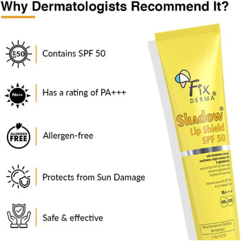 FIXDERMA Shadow SPF 50 Lip Shield, Lip Balm SPF 50, 15 G