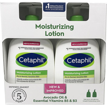 Cetaphil New & Improved Moisturizing Lotion for Dry to Normal, Sensitive Skin With Avacado Oil and Essential Vitamins, 2 - 20 Oz Pack