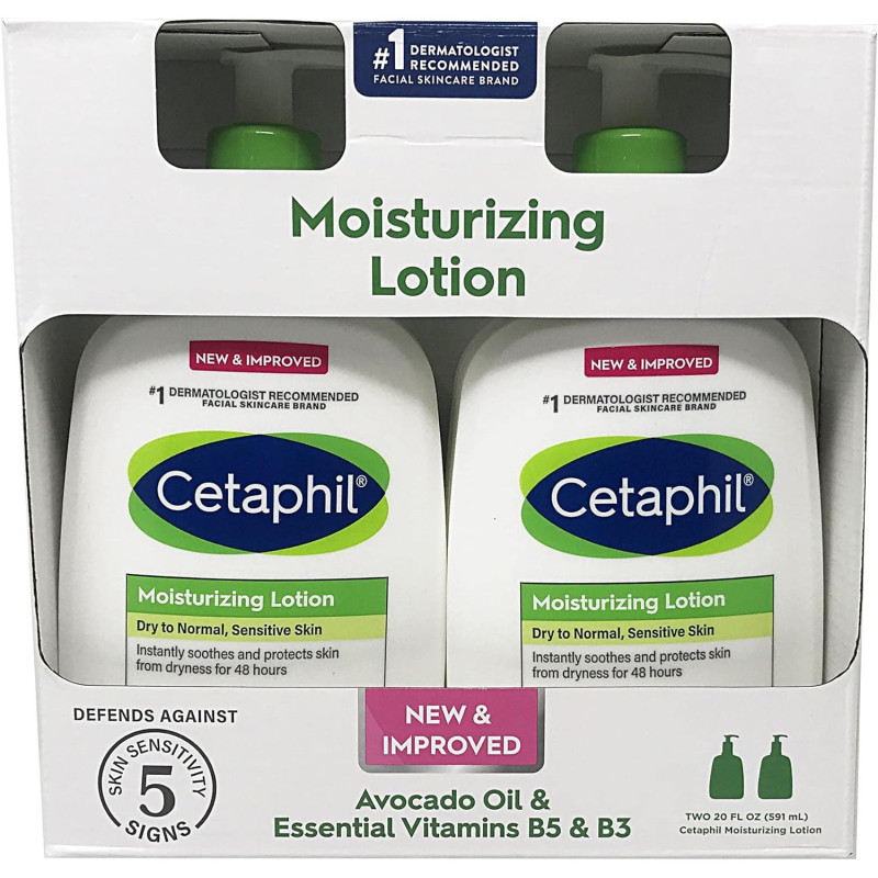 Cetaphil New & Improved Moisturizing Lotion for Dry to Normal, Sensitive Skin With Avacado Oil and Essential Vitamins, 2 - 20 Oz Pack