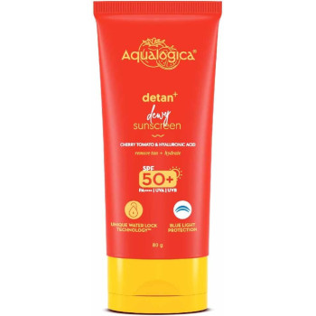 Aqualogica Detan+ Dewy Sunscreen with Cherry Tomato & Hyaluronic Acid with SPF 50 & PA++++, 80 G