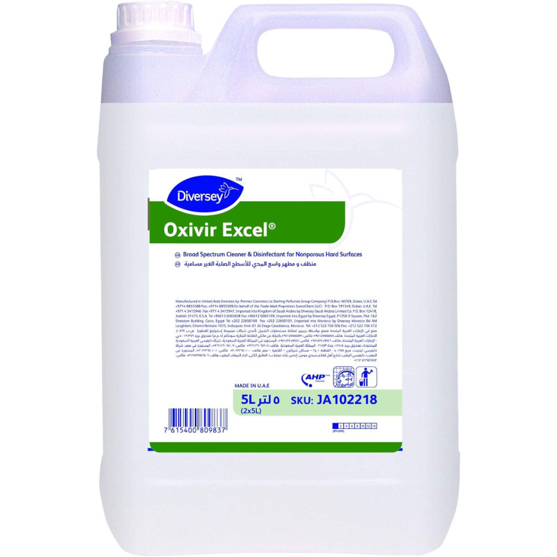 Diversey Oxivir Excel Cleaner & Disinfectant Concentrate for Hard & Soft Surfaces, 5L