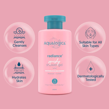Aqualogica Body Wash Radiance+ Squishy Shower Gel with Watermelon & Niacinamide for Deeply Cleansed for Women & Men, 250 ML