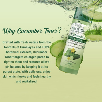 Biotique Bio Cucumber Pore Tightening Toner with Himalayan Waters for Normal to Oily skin, 120 ML (4.06 Fl Oz)